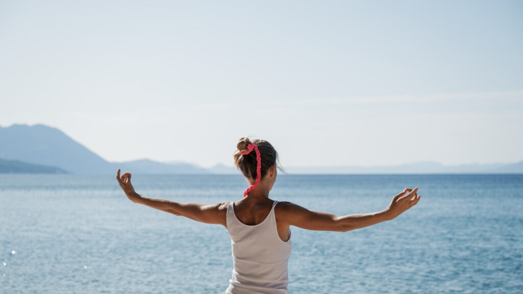 Woman takes in nature to start her day