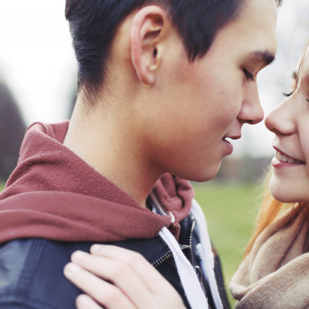 Close up image of a young couple in love.